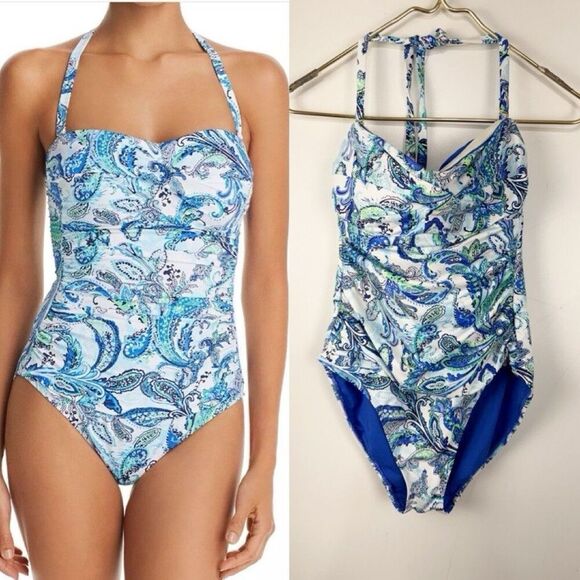 LAUREN RALPH LAUREN Sz 10 Fiesta Paisley Twist Bandeau Underwire Mio One-Piece - Picture 1 of 5